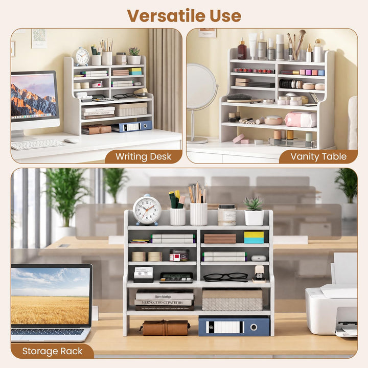 Giantex Desk Organizer | Wooden 6 Tier Storage Rack with 2 Removable Shelves