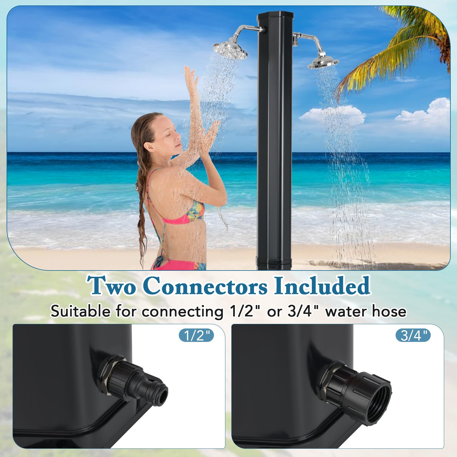 Giantex 9.3 Gallon Outdoor Shower, Solar Shower with Dual 360°Rotating Shower Heads, 2 Foot Showers
