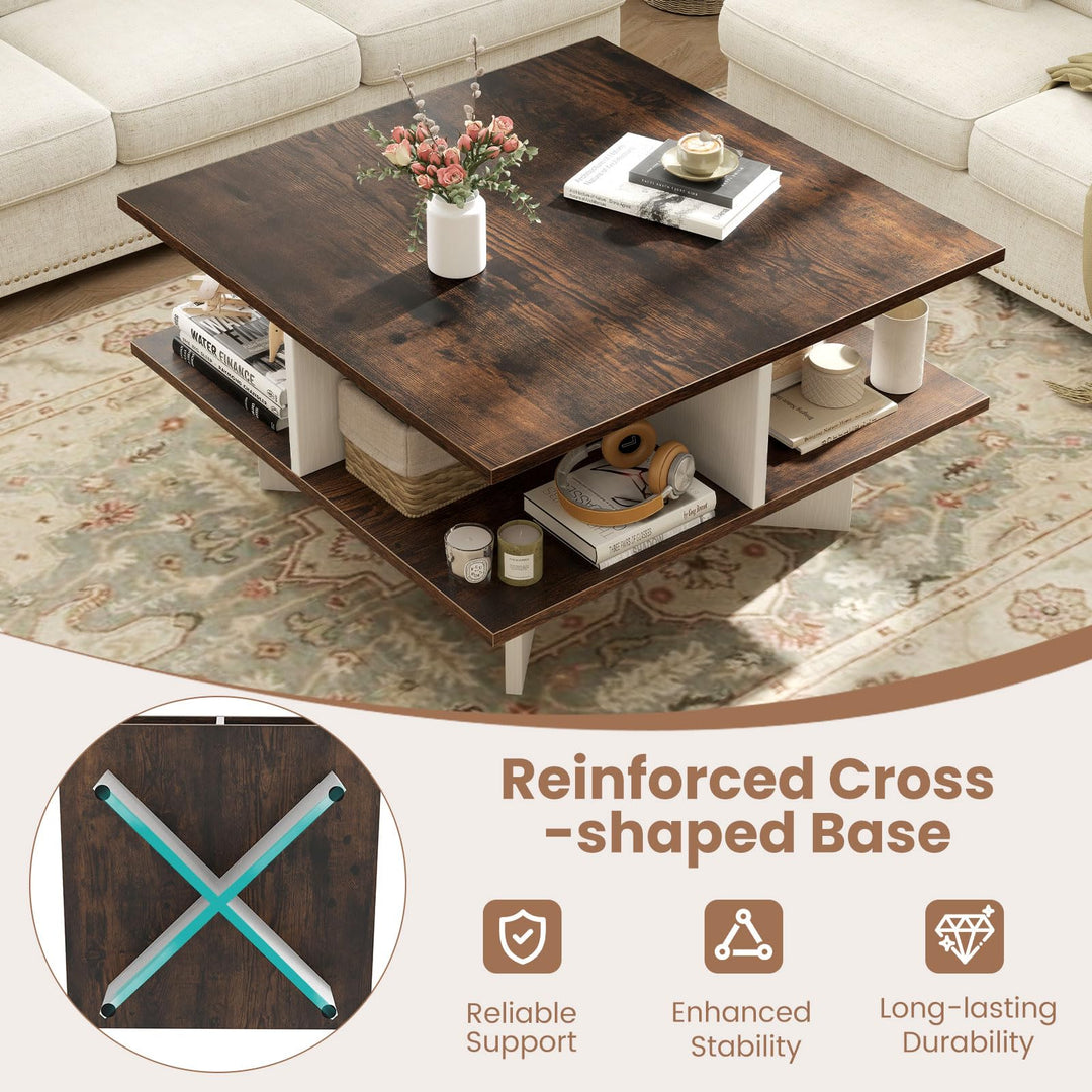 Giantex Mid Century Modern Center Table with 4 Storage Compartments