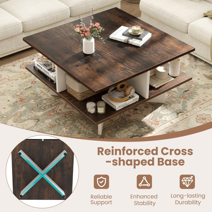 Giantex Mid Century Modern Center Table with 4 Storage Compartments
