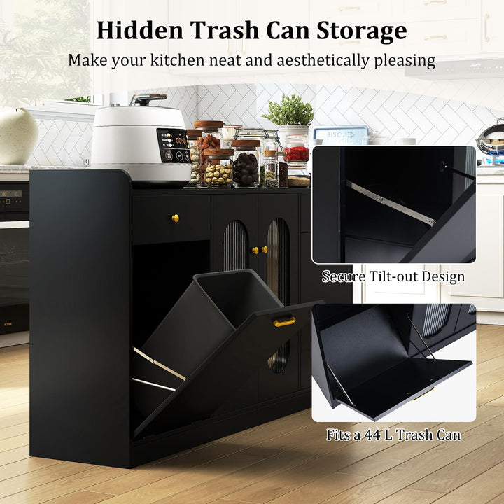 Giantex 55" Farmhouse Buffet Cabinet w/Hidden Tilt Out Trash Can