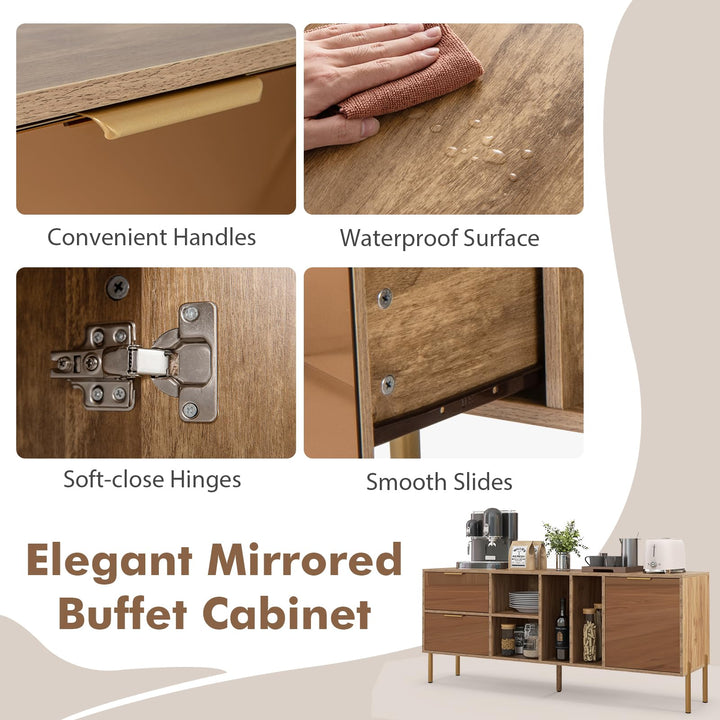 Giantex Mirrored Buffet Cabinet, Wooden Kitchen Sideboard Storage Cabinet w/2 Drawers & 1 Door Accent Cabinet