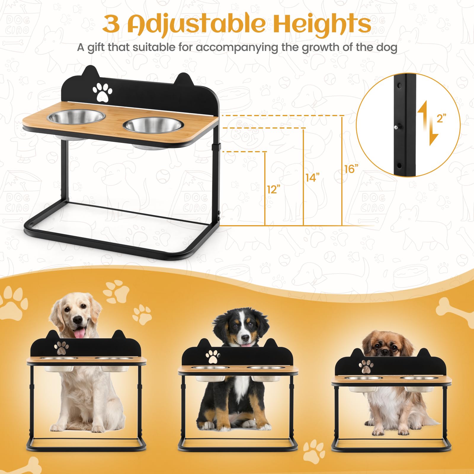 Giantex Elevated Dog Bowls Stand - Raised Pets Cats Feeding Station