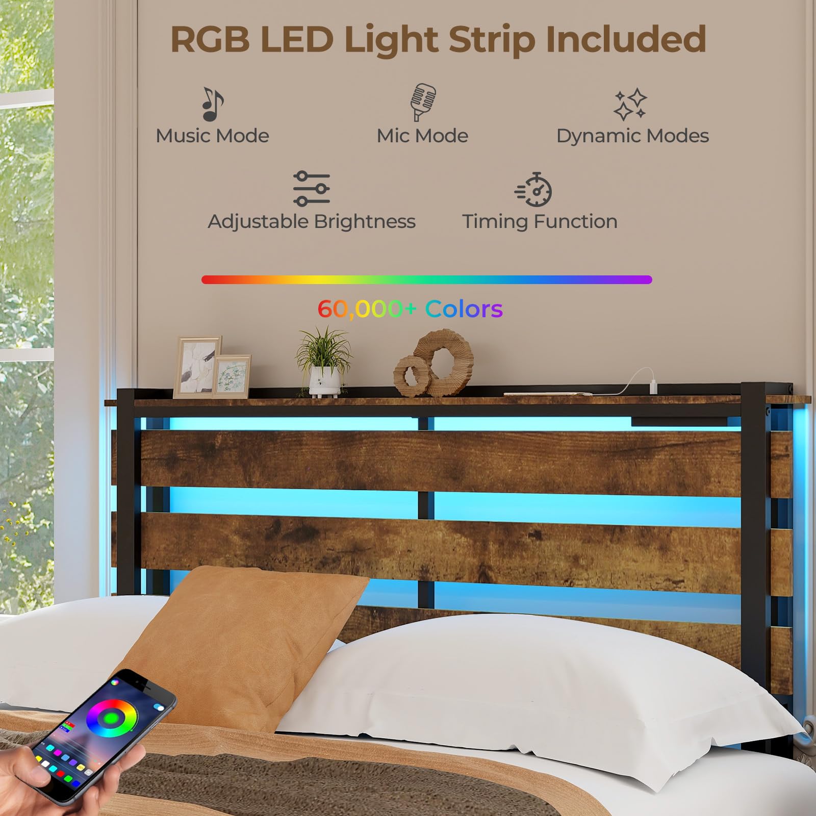 Giantex Bed Frame with LED Lights Headboard and 4 Storage Drawers