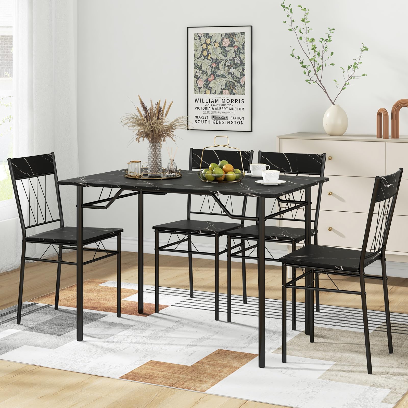Giantex Dining Table Set for 4, 5-Piece Breakfast Nook with Kitchen Table, 4 Dining Chairs