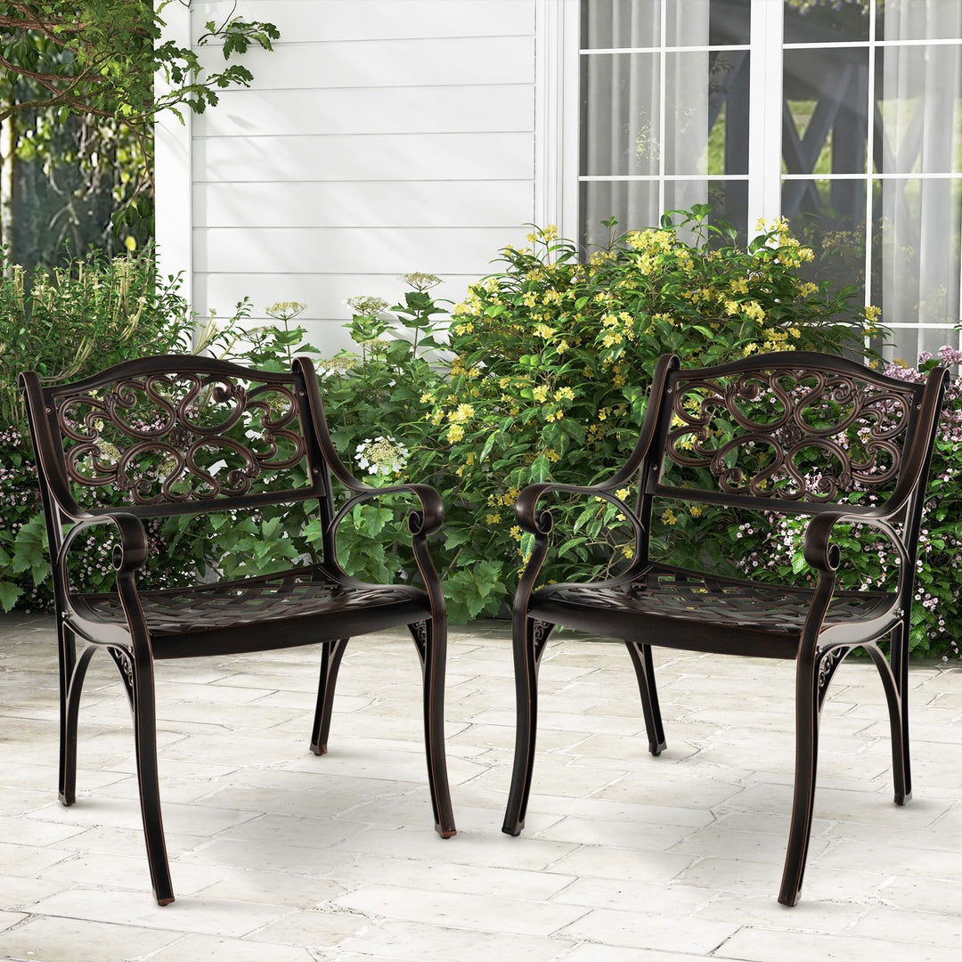 Giantex Cast Aluminum Patio Chairs Set of 2, All Weather Outdoor Dining Chairs w/Armrests and Curved Seats