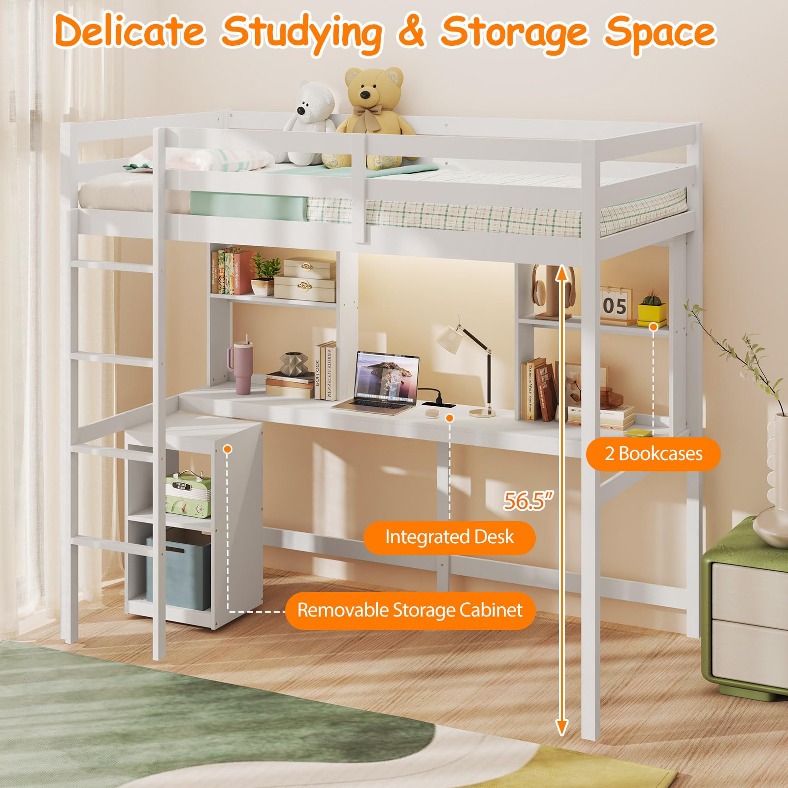 Giantex Twin Loft Bed with Desk and Hutch for Dorm Apartment