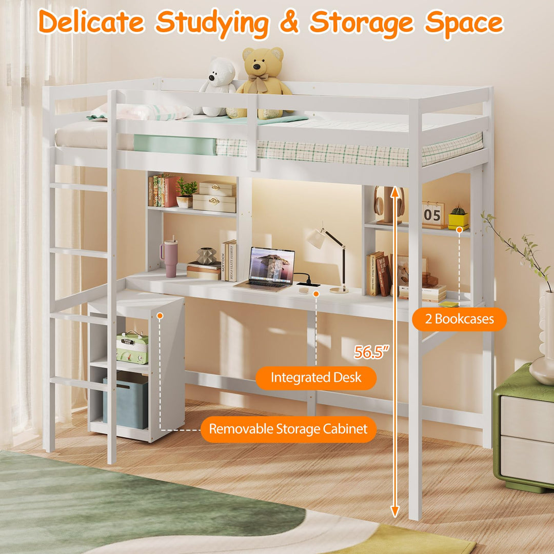 Giantex Twin Loft Bed with Desk and Hutch for Dorm Apartment
