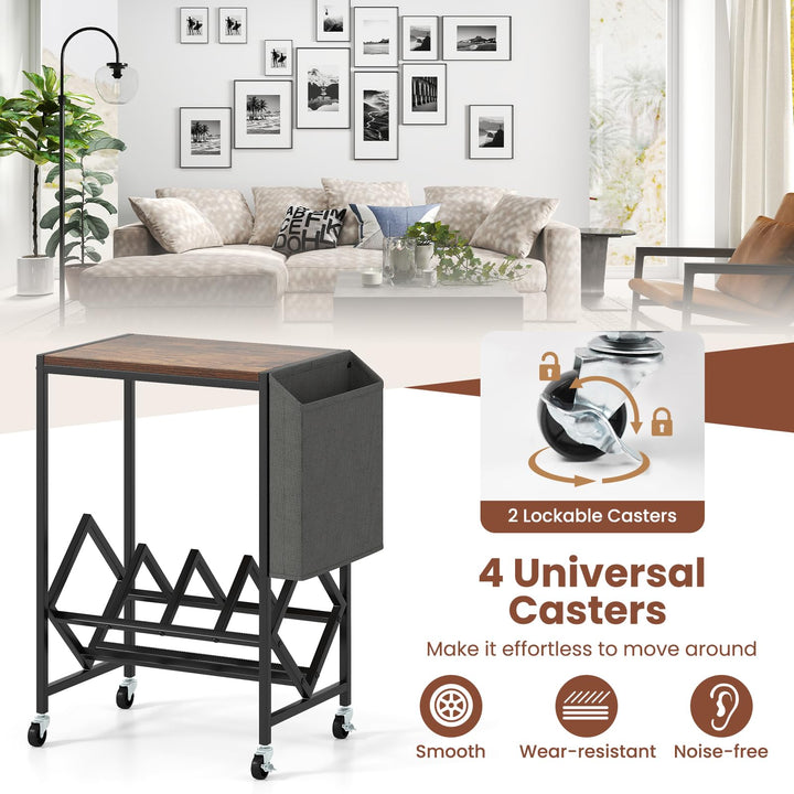 Giantex Rolling Record Player Stand 2-Tier with Vinyl Storage and Magazine Holder Bag