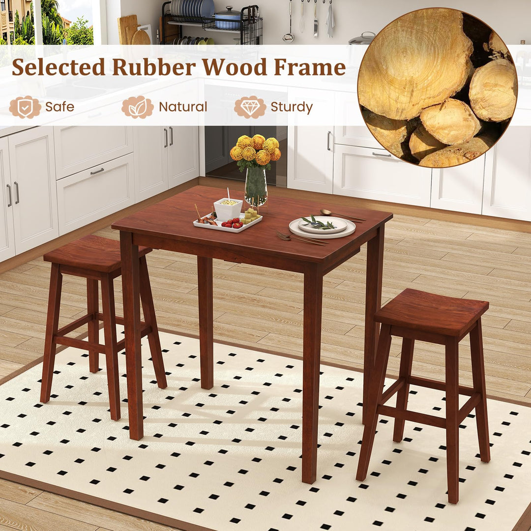 Giantex Bar Table and Chairs Set - 3-Piece Counter Height Dining Table Set with Hangable Bar Stools