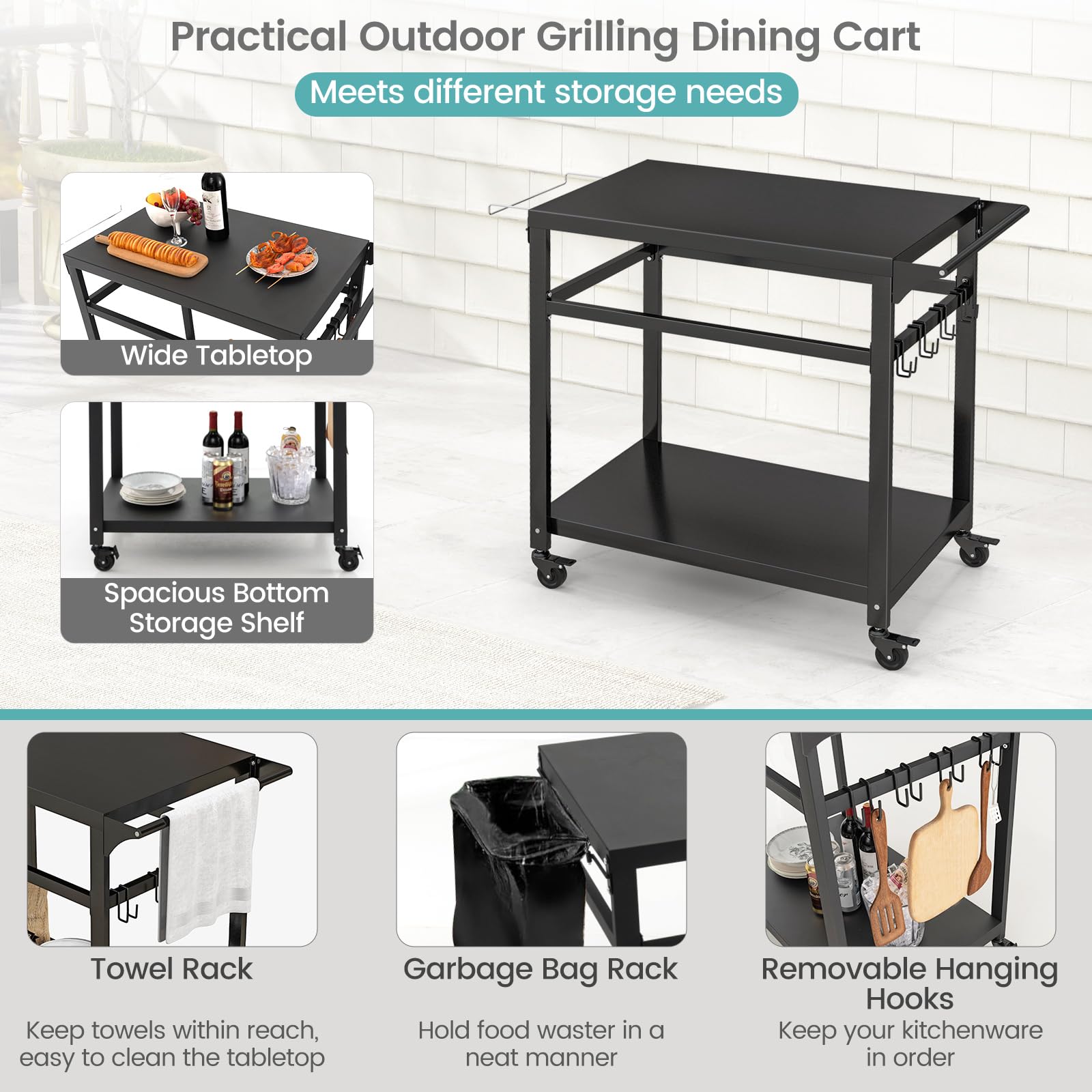 Giantex Outdoor Grill Cart - Pizza Oven Stand Table with Lockable Wheels