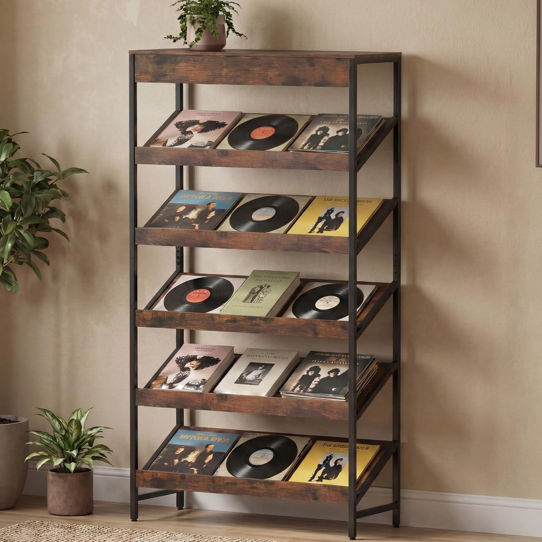 Giantex 6-Tier Industrial Tall Bookcase with Angled Shelves and Metal Frame