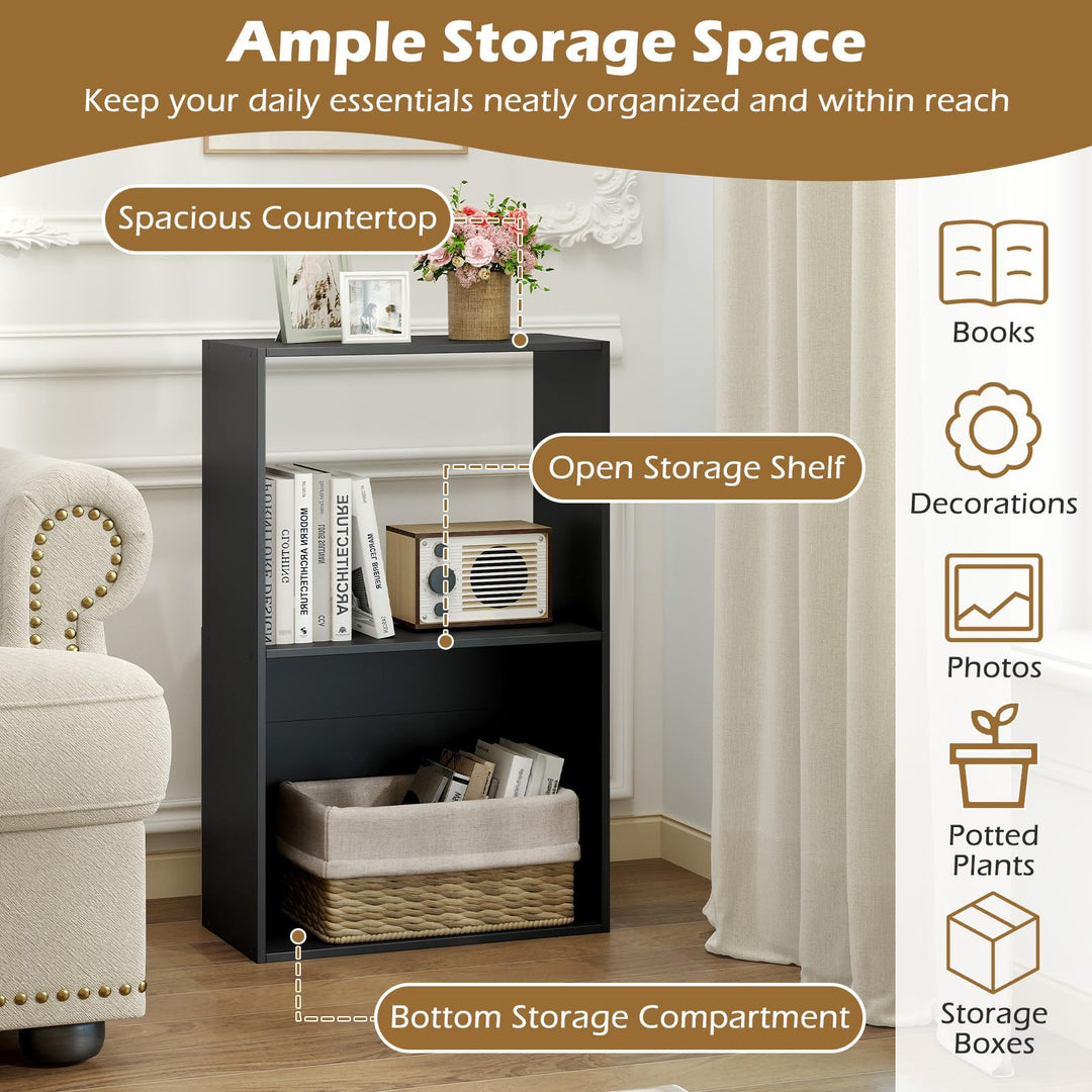 Giantex 3-Tier Bookshelf | 2-Cube Bookcase w/Open Storage Compartment (1/2)