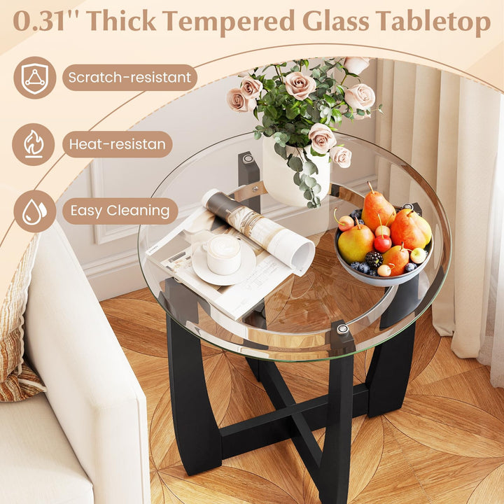 Giantex Round Glass End Table - 24’’ Side Table with Tempered Glass Top