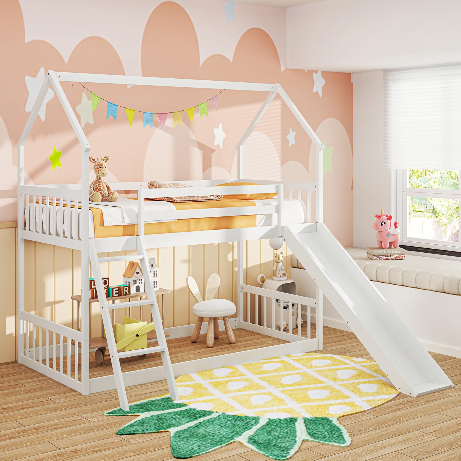 Giantex Wood Kids Bunk Bed with Slide & Ladder