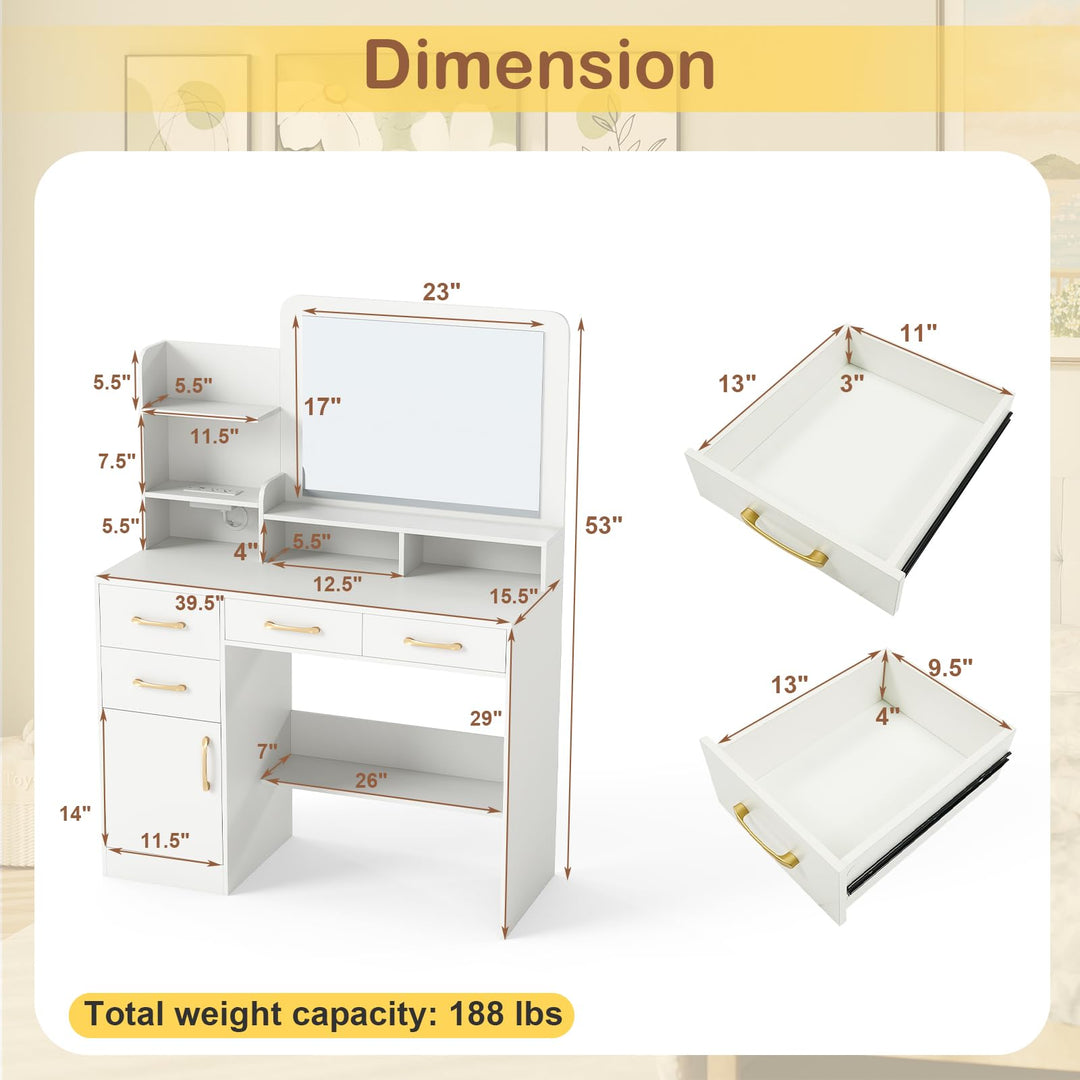 Giantex 39.5 Inch Vanity Desk with Power Outlets and Mirror for Bedroom
