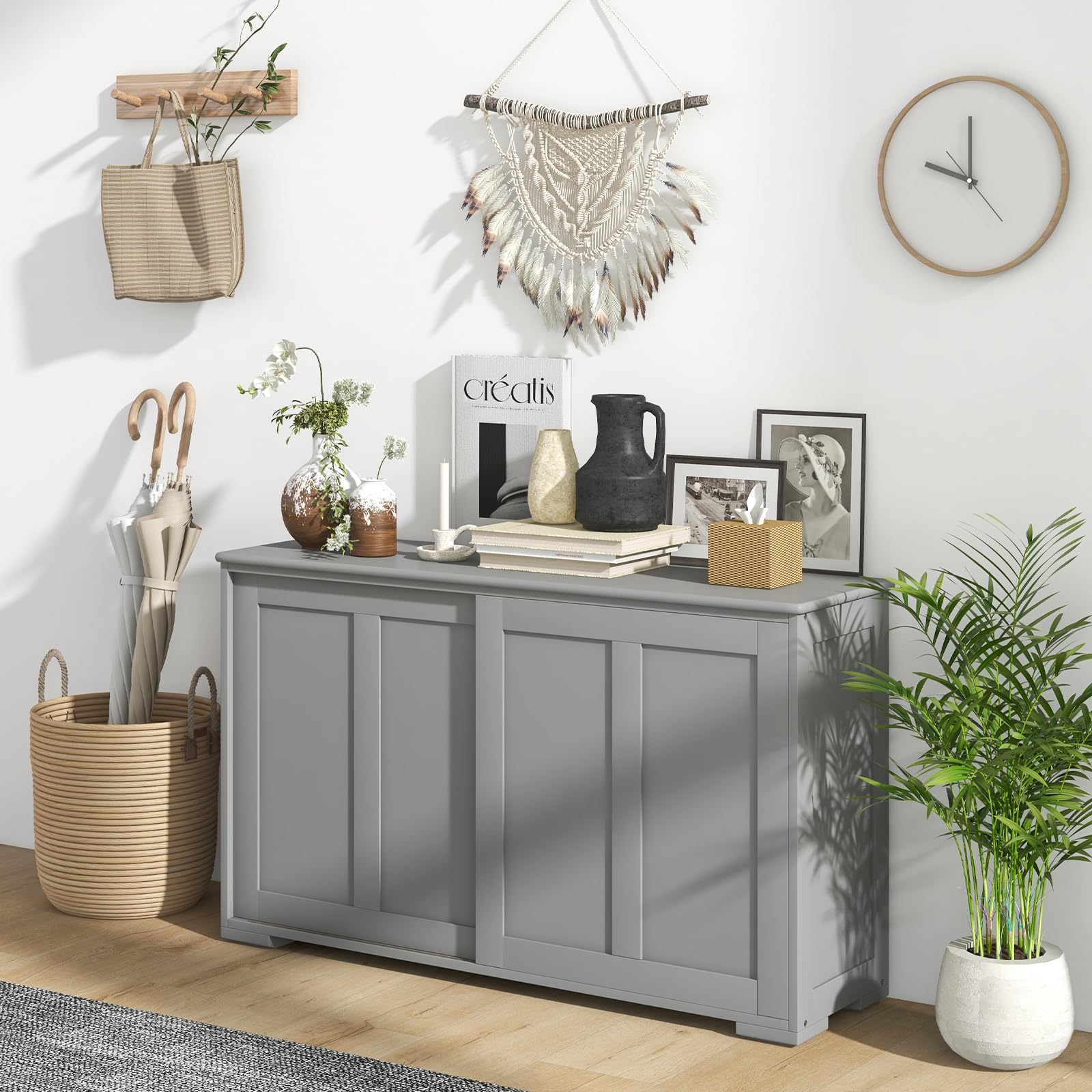 Giantex Buffet Cabinet with Storage, Coffee Bar Wine Cabinet, Farmhouse Sideboard w/Sliding Door