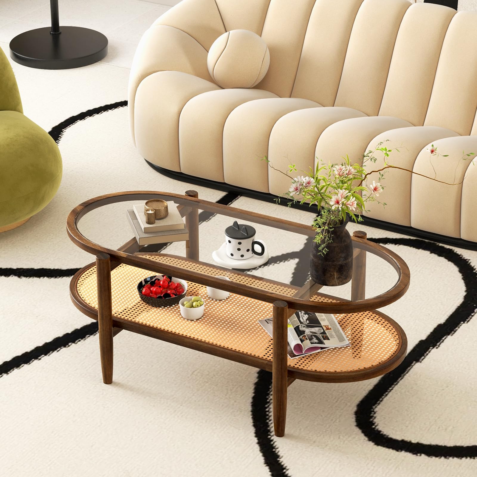 Boho Rattan Coffee Table - Giantex