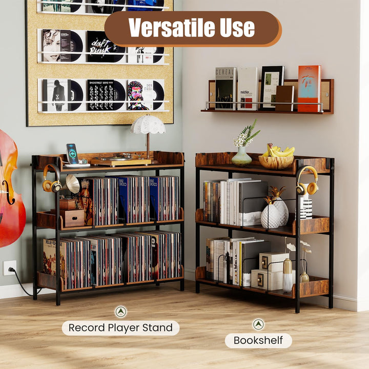 Giantex 41 Inch Record Player Stand with 6 Metal Dividers