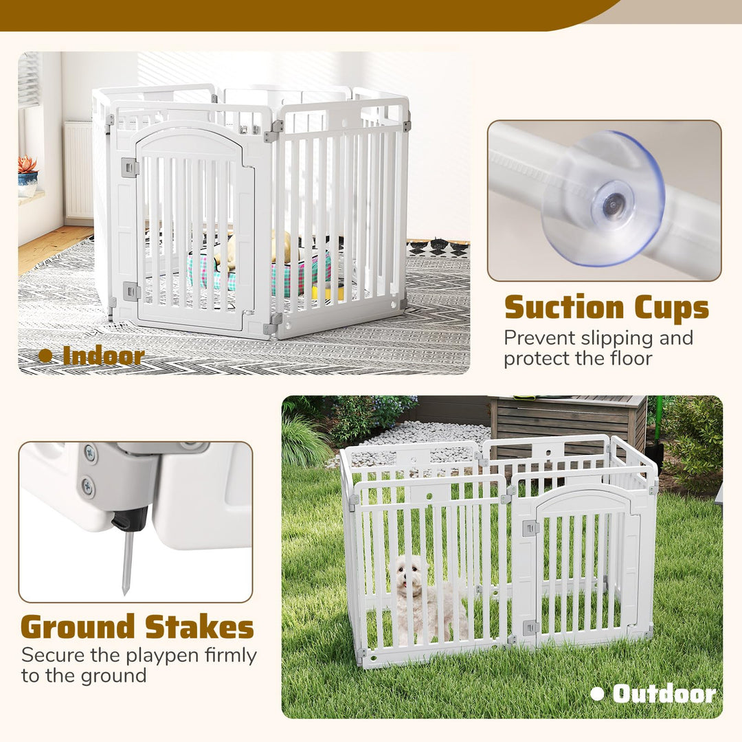 Giantex 6/12 Panel Dog Playpen 32'' Tall Plastic Pet Fence with Lockable Door