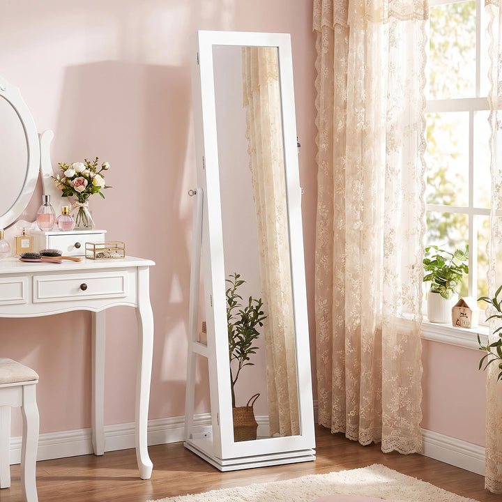 CHARMAID Swivel Jewelry Armoire with Full Length Mirror &amp; Rear Storage Shelves