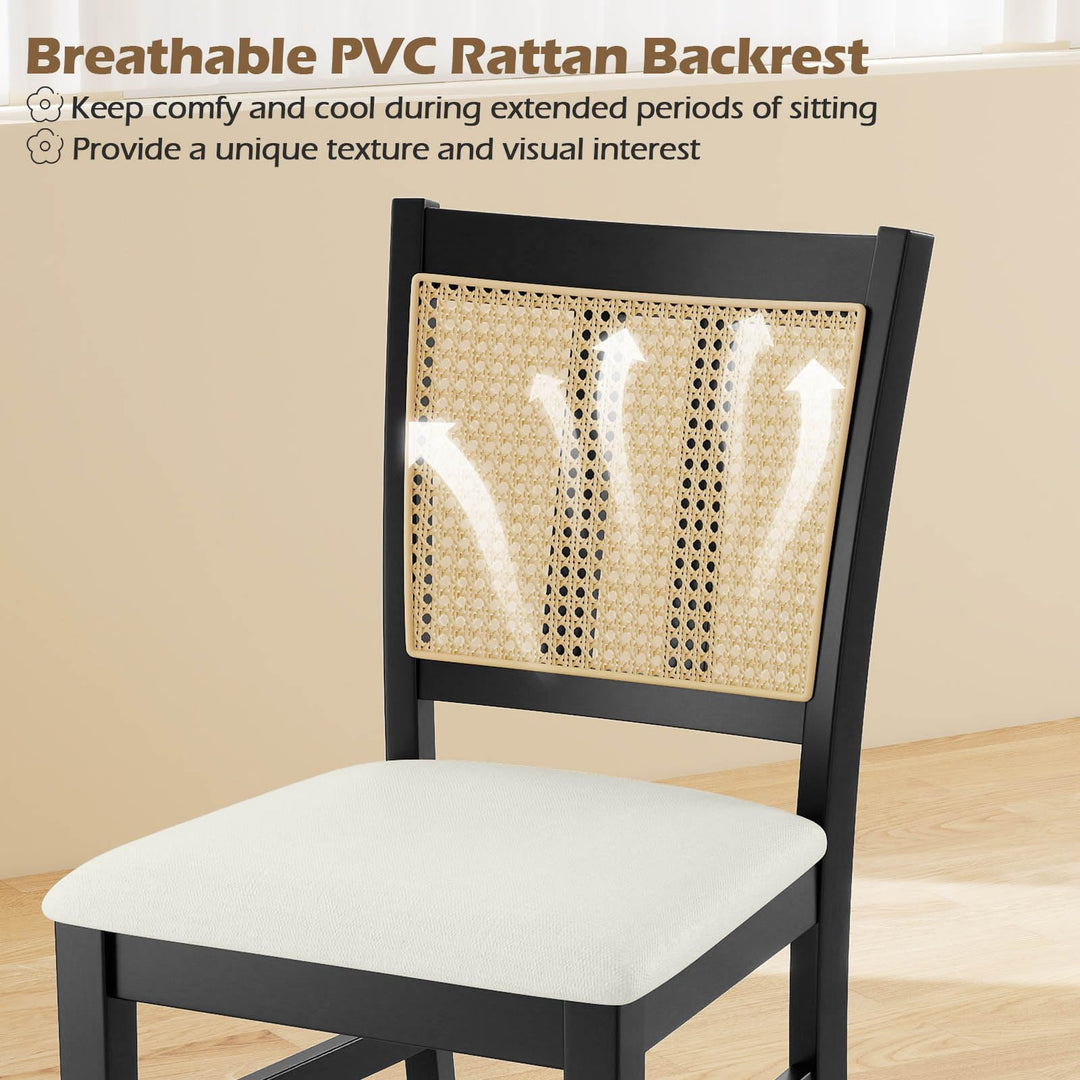 Giantex Rattan Dining Chairs Set of 2/4 Farmhouse Fabric Upholstered Kitchen Chairs with Rubber Wood Legs