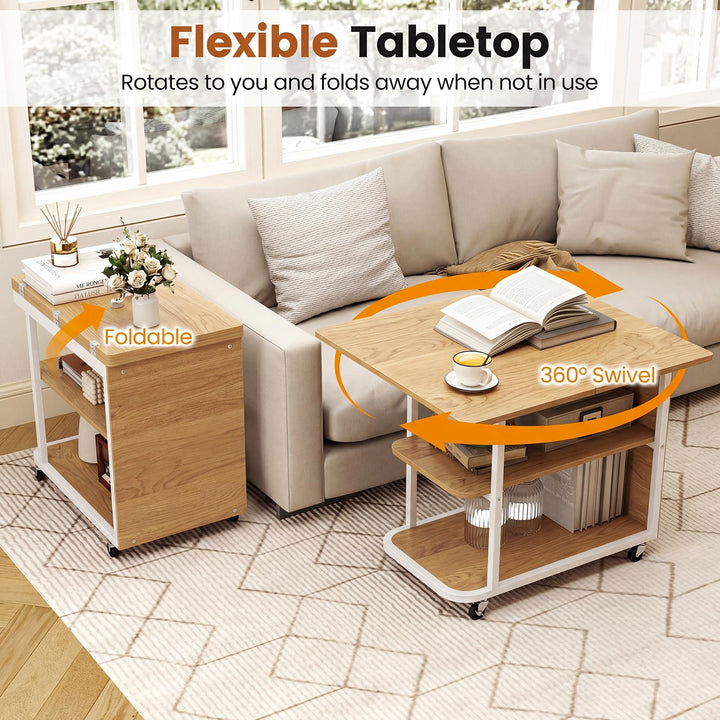Giantex 3-Tier Mobile Side Table with Foldable Top &amp; Universal Wheels (1/2)