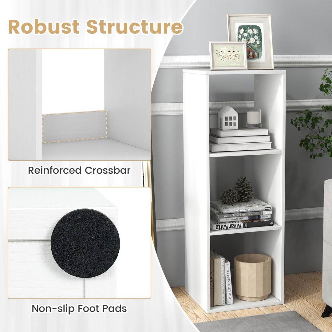 Giantex 3-Cube Bookcase, White Cubby Bookshelf w/Back Guardrail & Anti-Tipping Kits