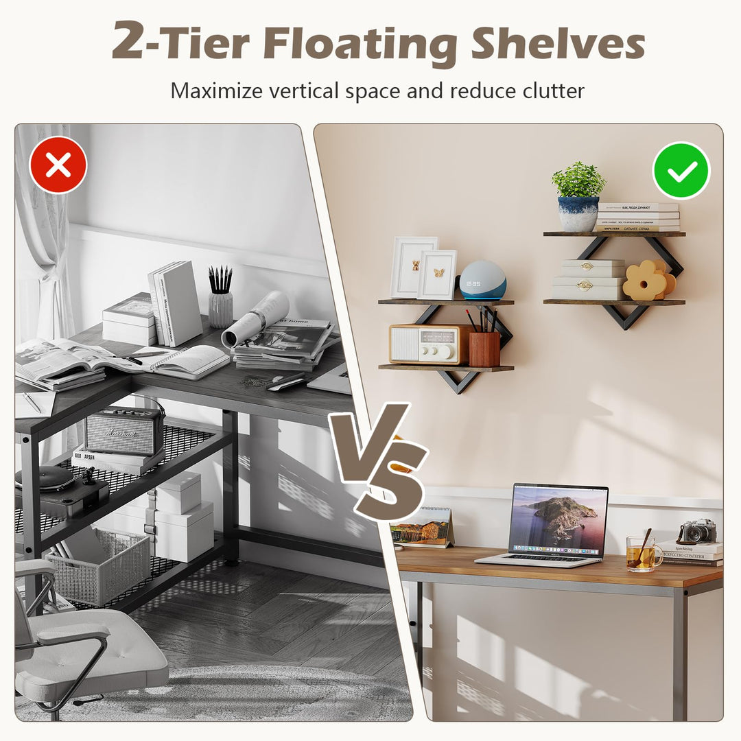 GIANTEX 2-Pack Diamond Shaped Floating Shelves for Wall