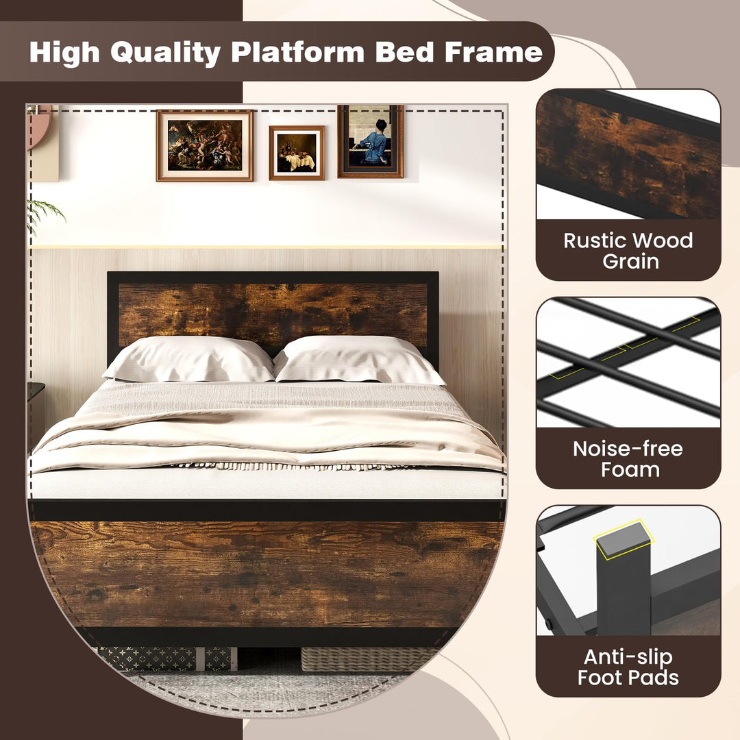 Giantex Metal Full Size Platform Bed Frame with Wood Headboard and Footboard