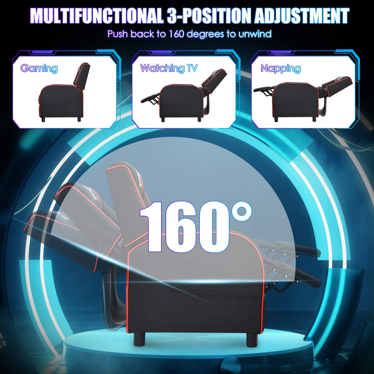Gaming Recliner Chair, Racing Style Single Recliner Sofa - Giantex