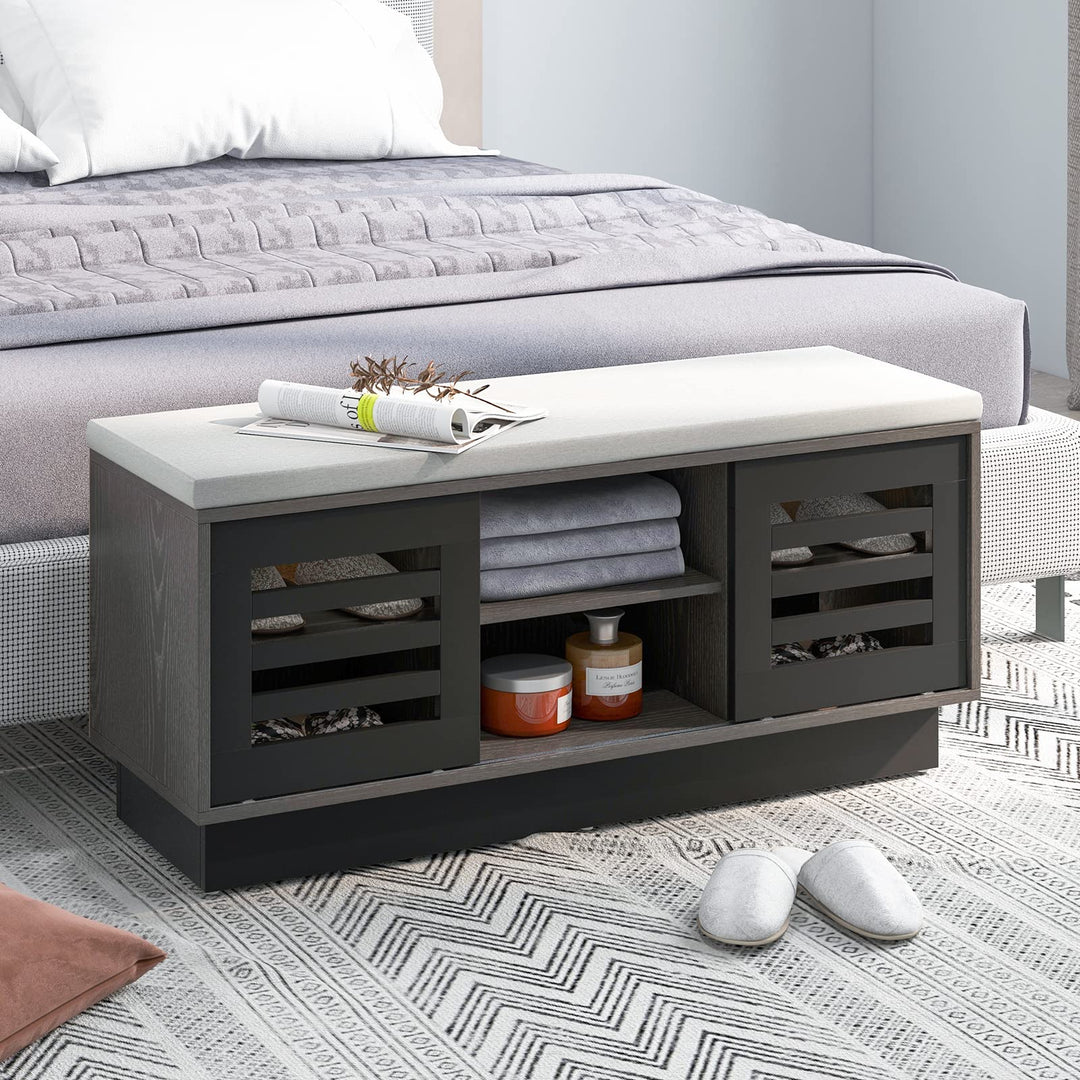 Giantex Entryway Shoe Storage Bench - Shoe Rack w/Seat Cushion & 6 Storage Compartments