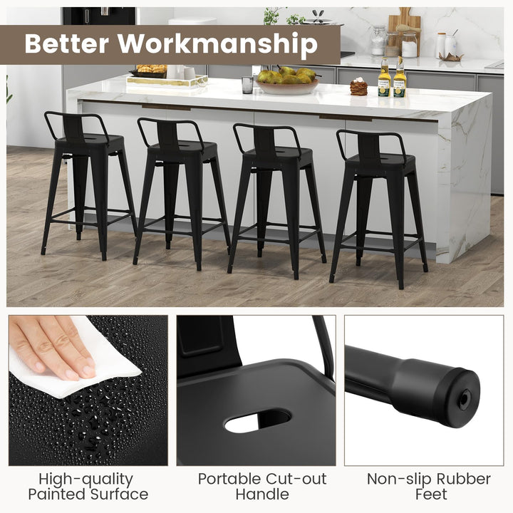 Giantex Metal Bar Stools Set of 4, 24" Counter Height Modern Industrial Barstools w/Removable Bucket Back & Footrest