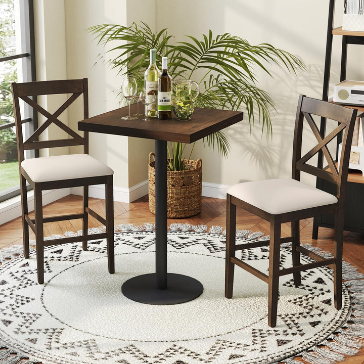Giantex 24" Farmhouse Bar Stools | Cross Back Counter Height Chairs with Padded Linen Upholstered Seat (2/4)