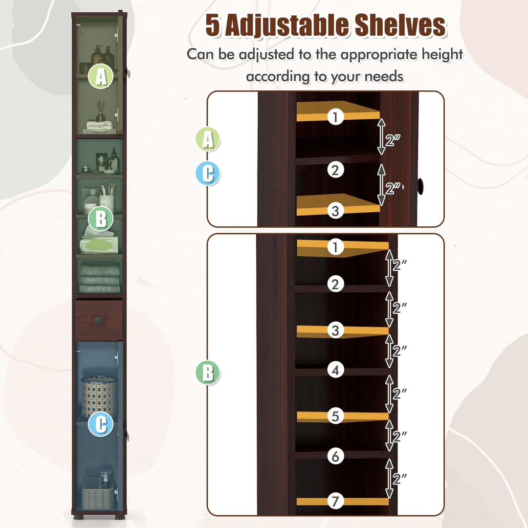 Giantex Slim Bathroom Storage Cabinet - 71" Tall Narrow Floor Cabinet Cupboard with 2 Doors