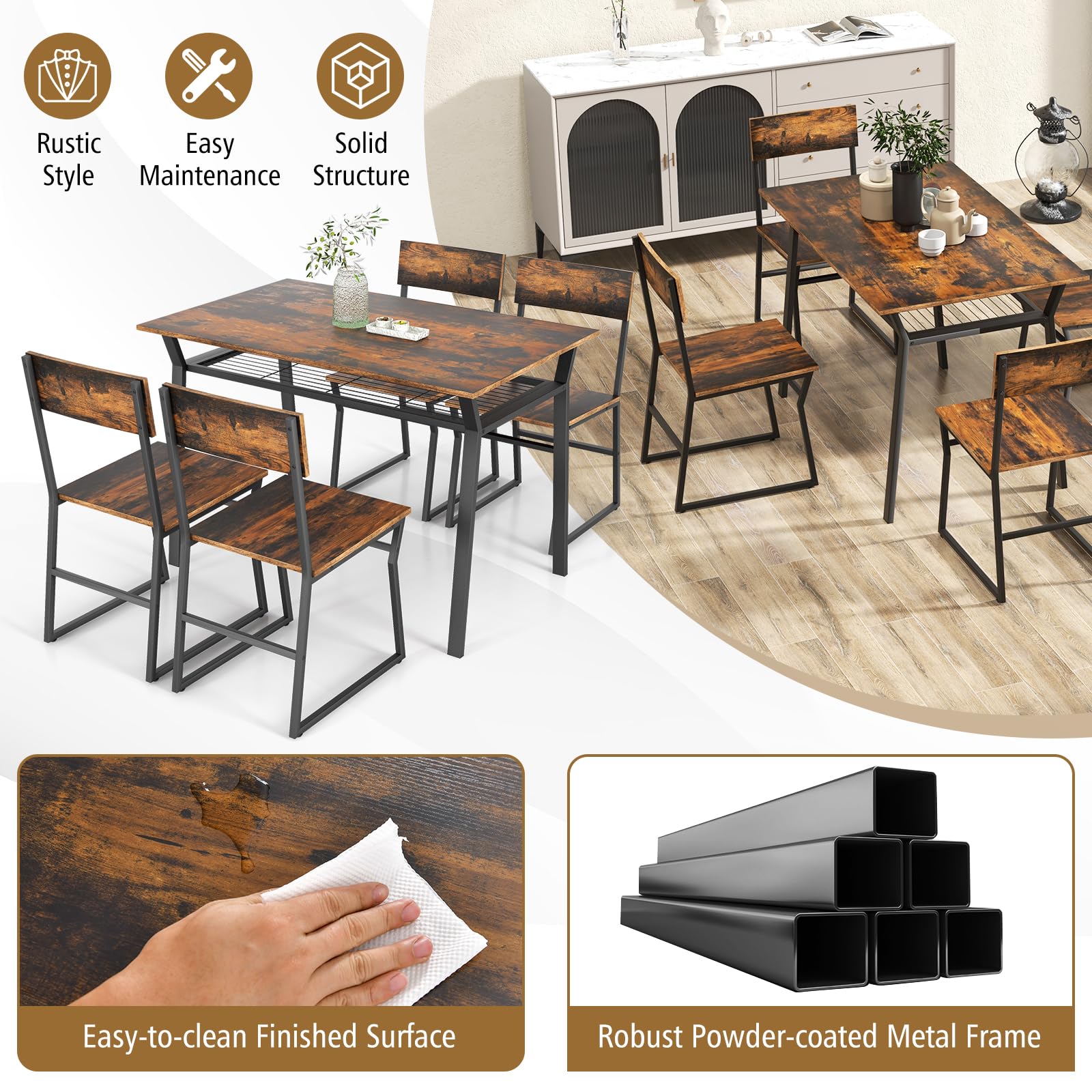 Giantex Dining Table Set for 4, 47”L x 28”W Rectangular Kitchen Table w/ 4 Trapezoid Chairs