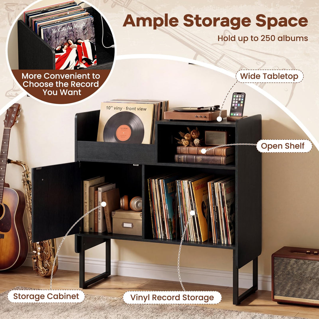Giantex Record Player Stand with Open Shelf &amp; Cabinet Hold Up to 250 Albums