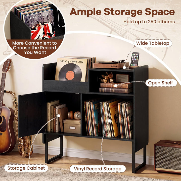 Giantex Record Player Stand with Open Shelf &amp; Cabinet Hold Up to 250 Albums