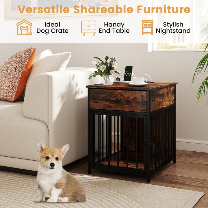 Giantex Dog Crate End Table with Charging Station