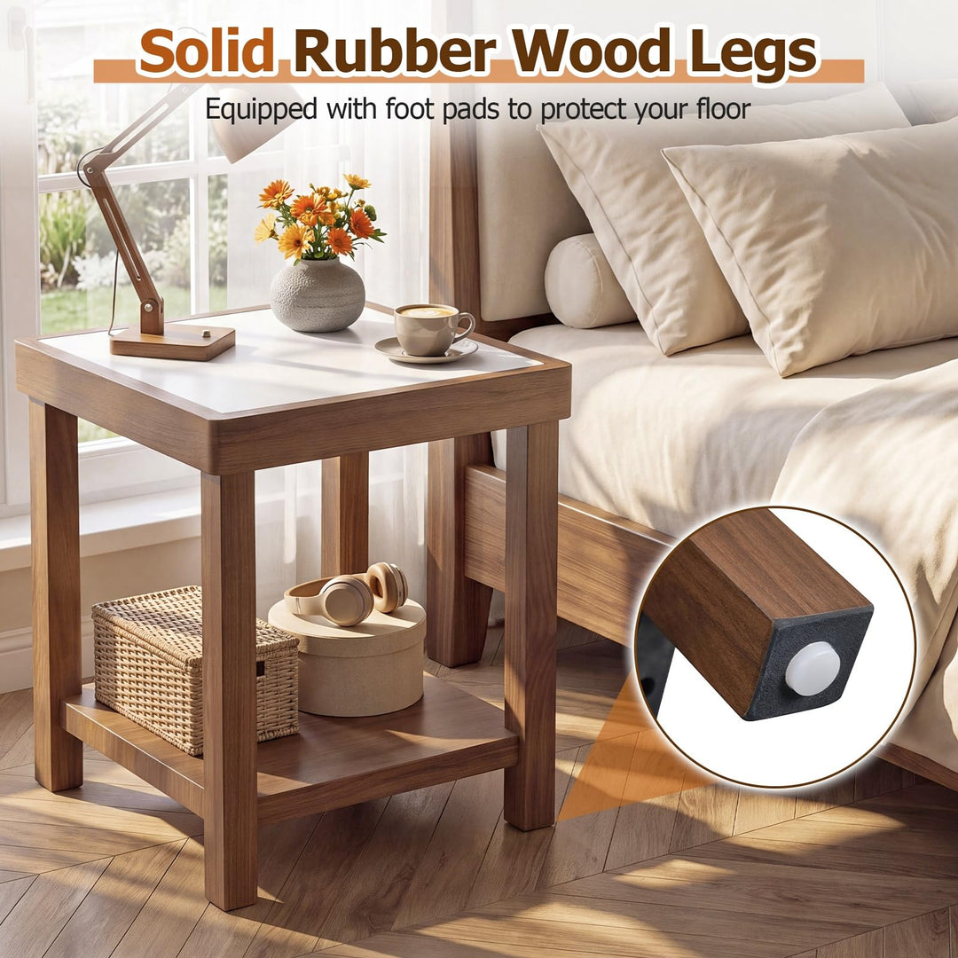 GIANTEX 2-Tier Square End Table with Tempered Glass Top (1/2)