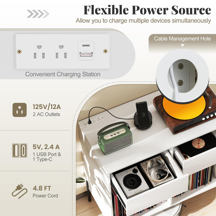 Giantex Large Record Player Stand with Charging Station