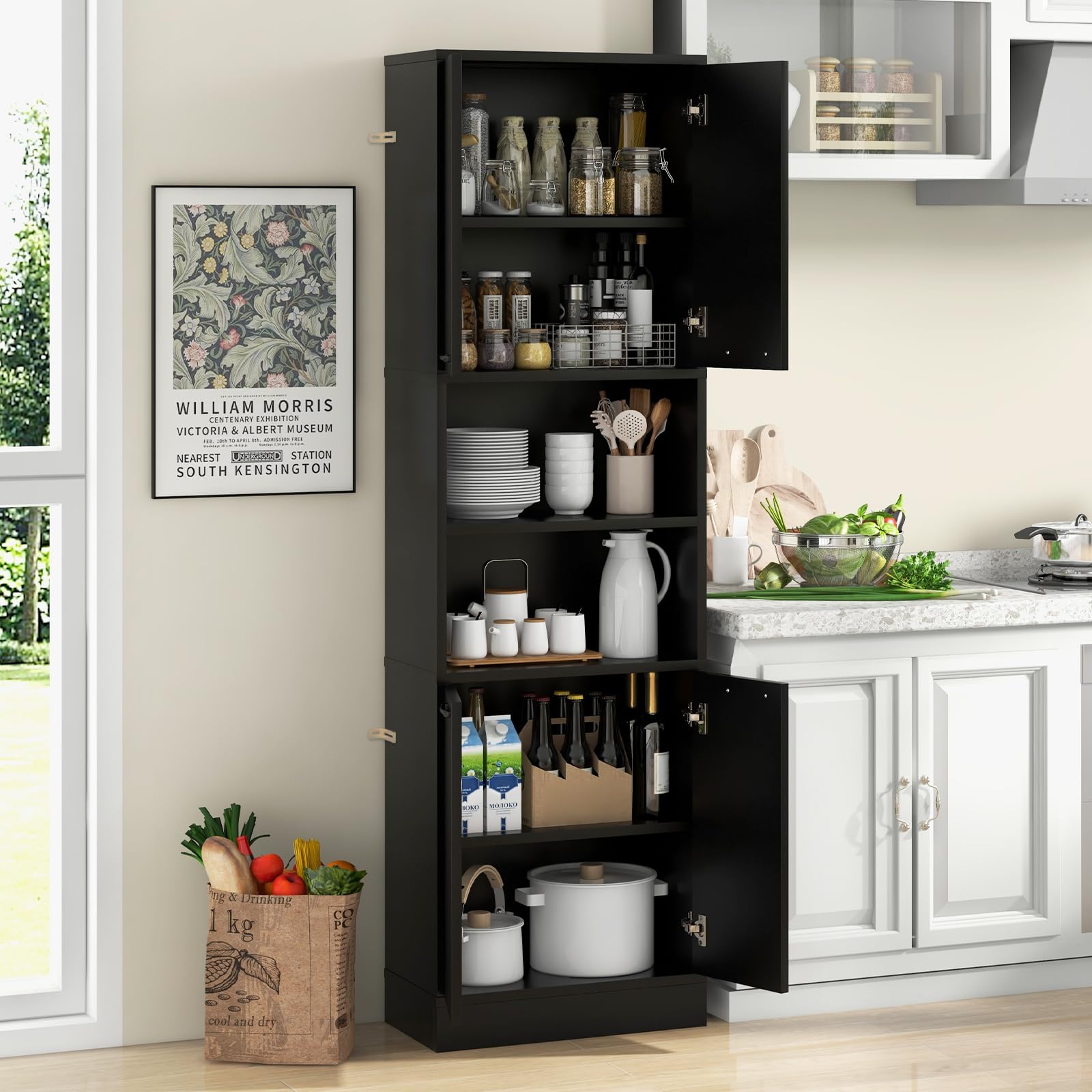 Giantex Kitchen Pantry Cabinet, 75” Tall Freestanding Cupboard with Doors & Shelves