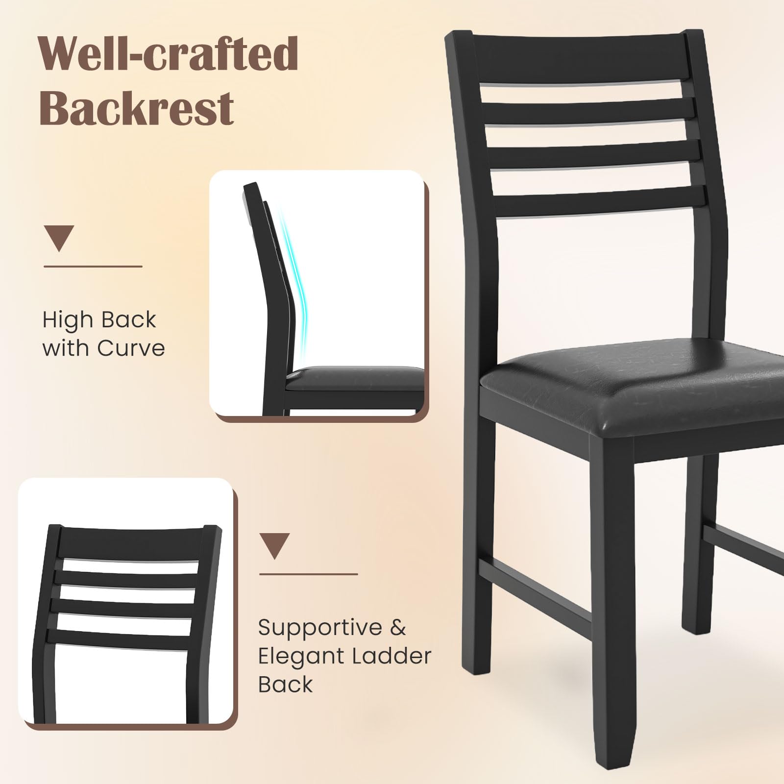 Giantex Dining Chairs Black, Faux Leather Upholstered Kitchen Chairs w/Padded Seat & Ladder Back