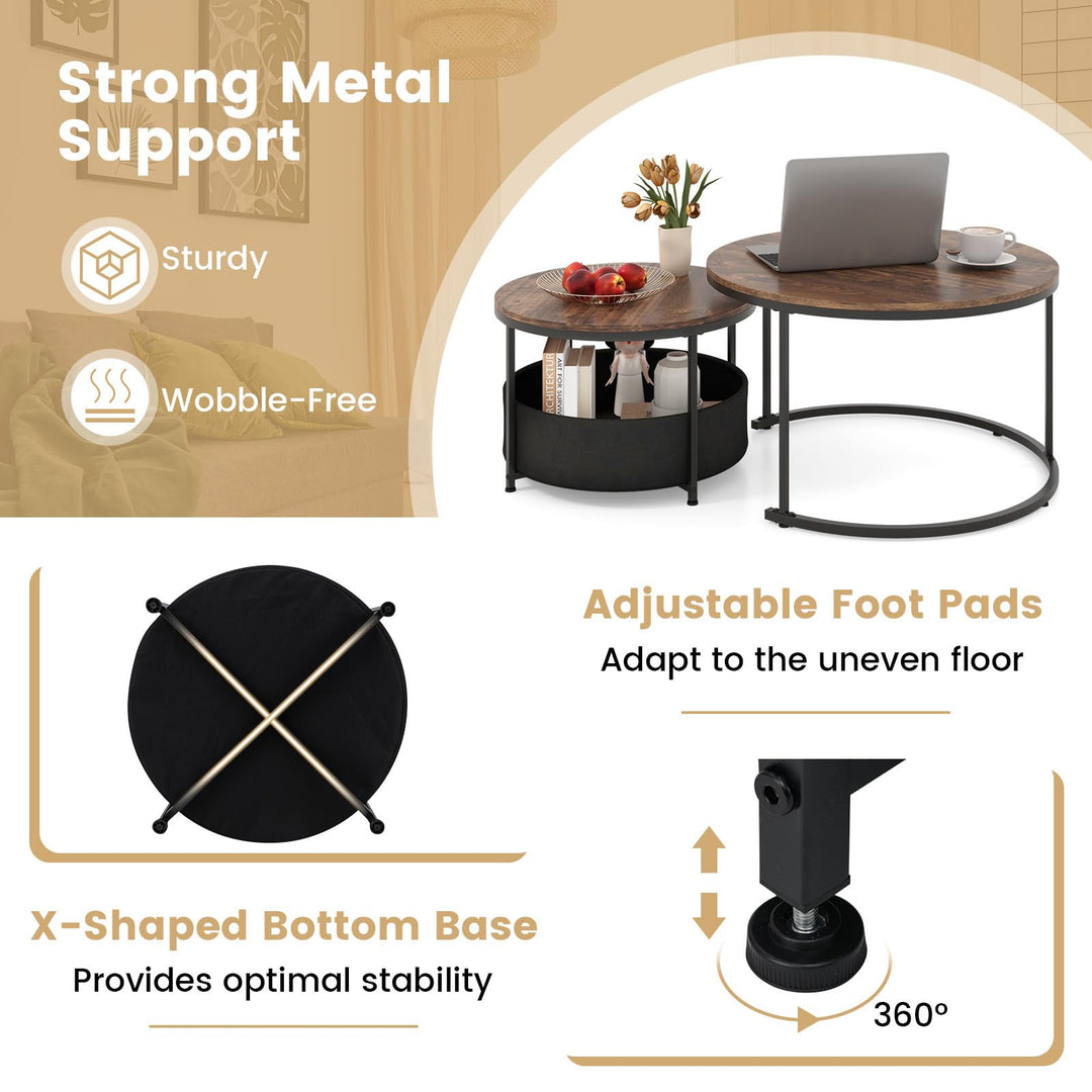 Giantex 31.5" Round Coffee Table with Removable Fabric Basket &amp; Metal Frame