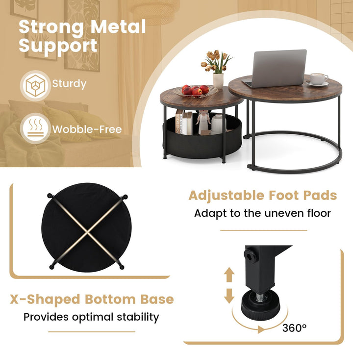 Giantex 31.5" Round Coffee Table with Removable Fabric Basket &amp; Metal Frame
