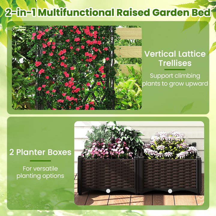 Giantex Raised Garden Bed with Lattice Trellis Self-Watering Planter Box（32"LX16"WX50"H）