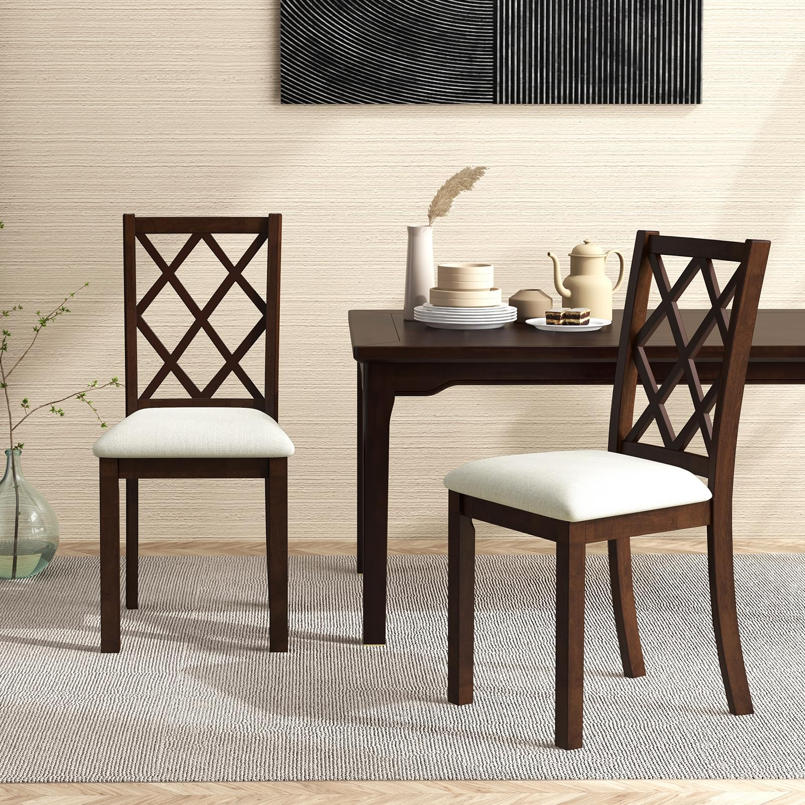 Giantex Wood Dining Chairs Set of 2, Farmhouse Kitchen Chair with Rubber Wood Legs, Max Load 400 Lbs