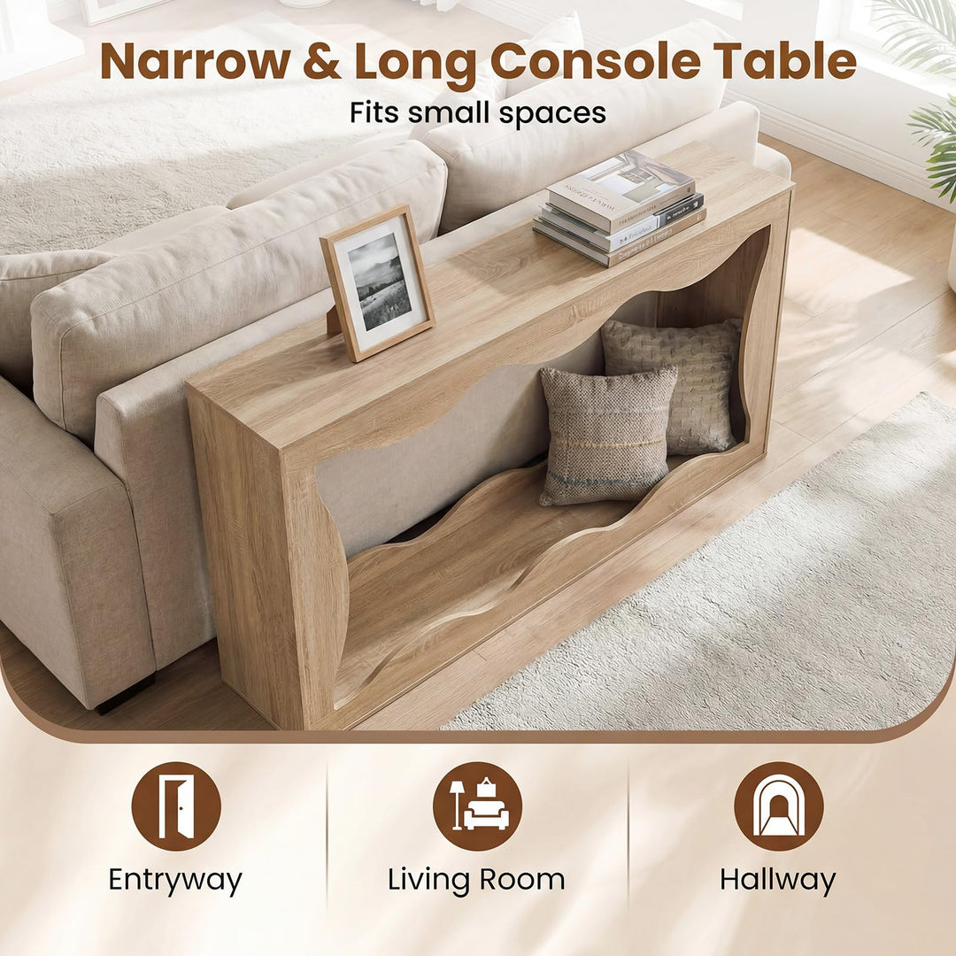 Giantex 63" Farmhouse Console Table | 2-Tier Wavy Entryway Table with Built-in Storage Space