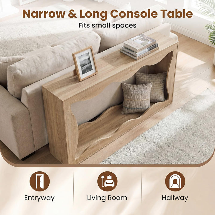 Giantex 63" Farmhouse Console Table | 2-Tier Wavy Entryway Table with Built-in Storage Space