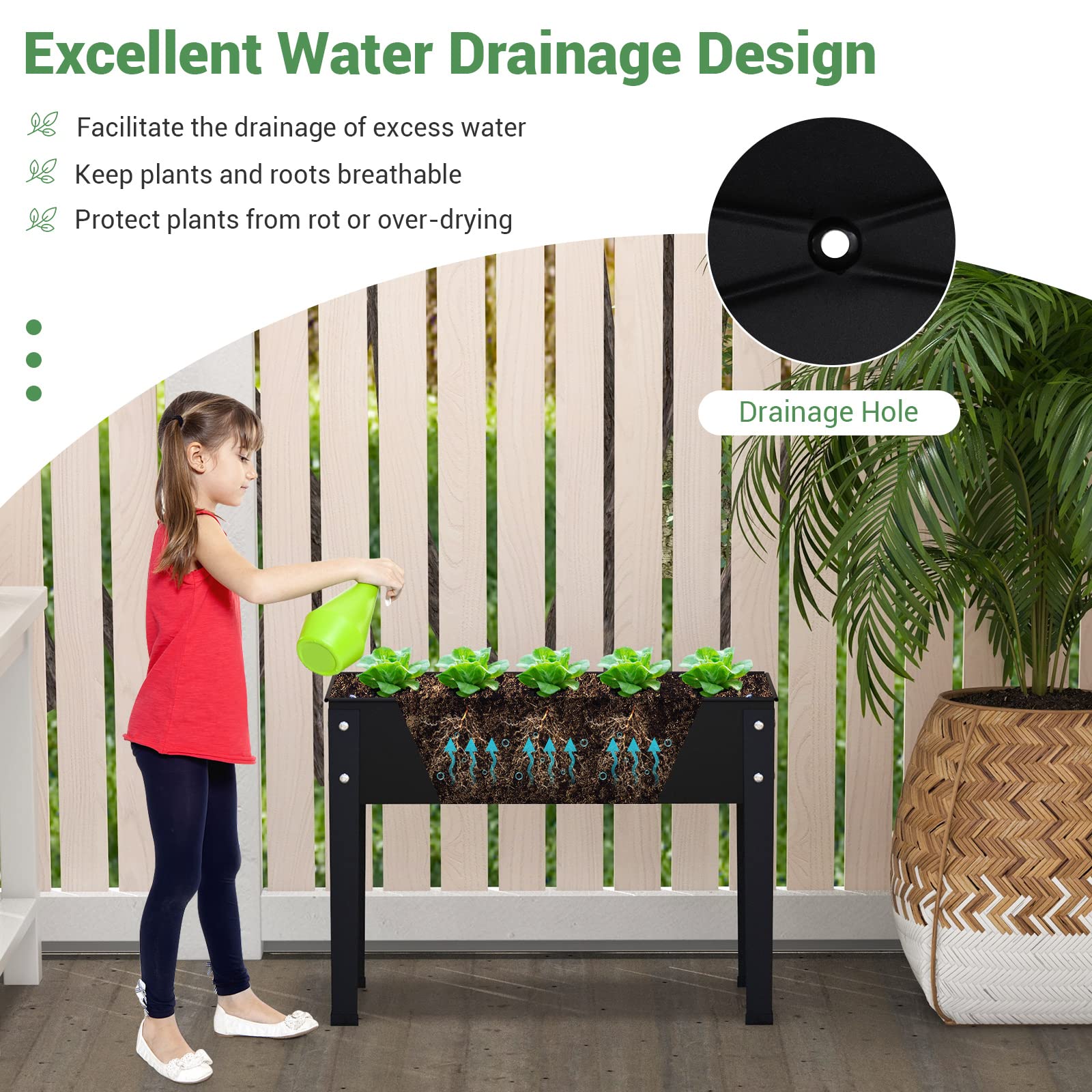 Giantex Raised Garden Bed, Metal Planter Box with Legs, Drain Hole, Outdoor Indoor Elevated Garden Box